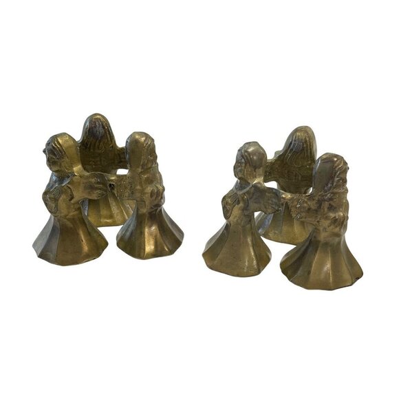 Vintage Solid Brass Circle of Friends Cherubs Angles Figurines Pair MCM - Picture 1 of 5